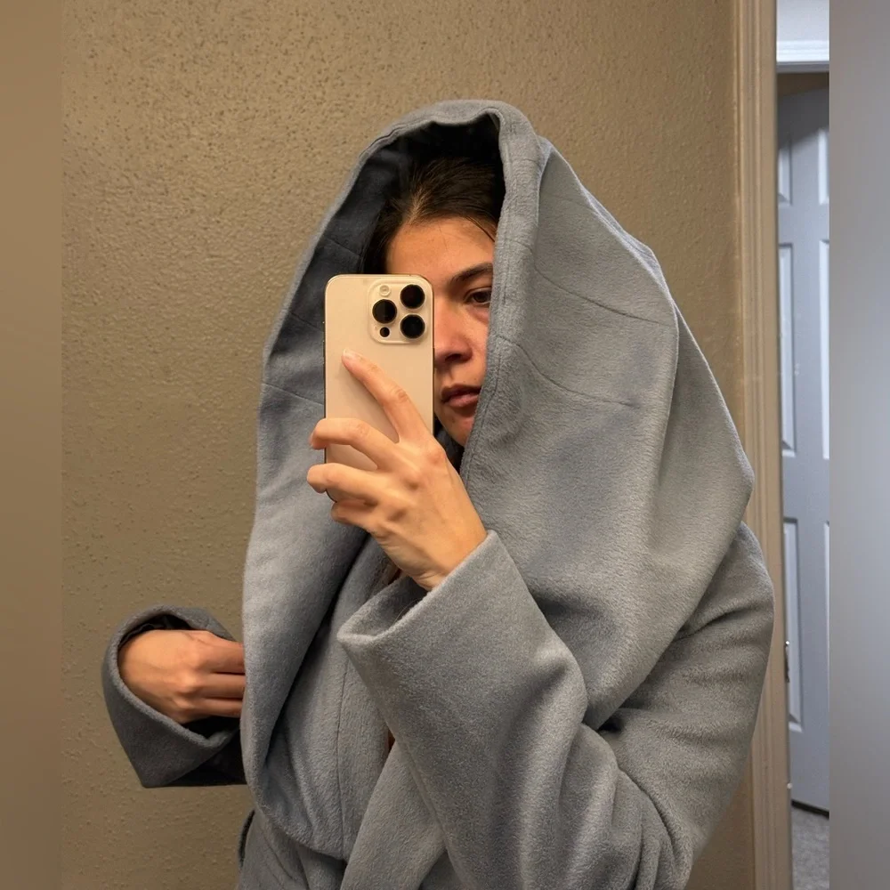 Elie Tahari Pale Blue Marla Oversized Collar Wrap Coat - Picture 9 of 12